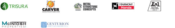 Trisura Guarantee Insurance Company, Carver Construction, Metal Structure Concepts, Harmony Honda, McIntosh Properties, Centurion Asset Management, and A1 Machine and Welding