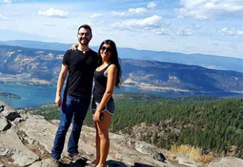 Sam hiking with her partner