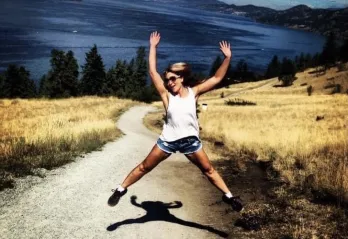 woman jumping outside