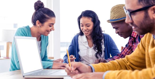 diverse group of young people learning together