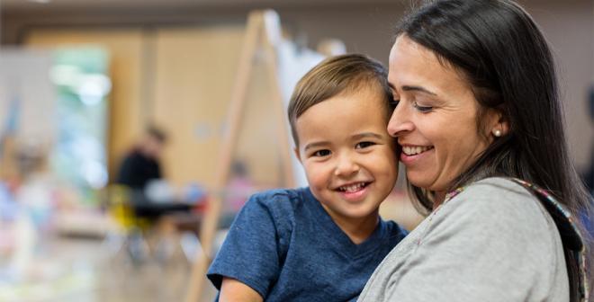 mother and son in child care setting