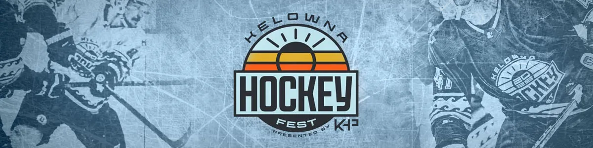 HockeyFest Logo on icy background with subtle imagery of pro players
