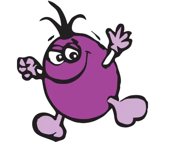 Happy purple cartoon bobbing monster